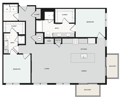Floor plan for 2 beds, 2 baths, 1411 sqft
